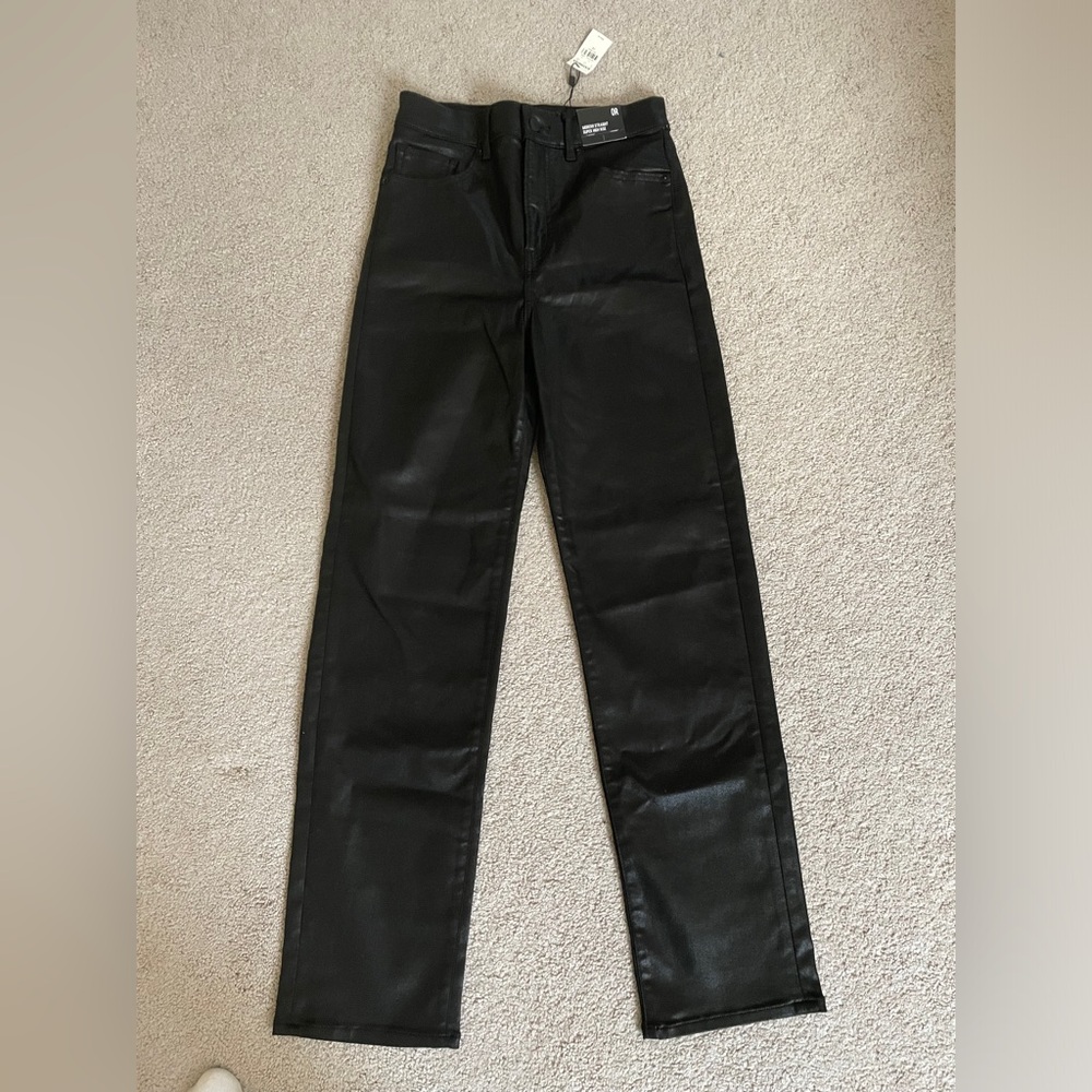 Express Faux leather straight leg jeans.